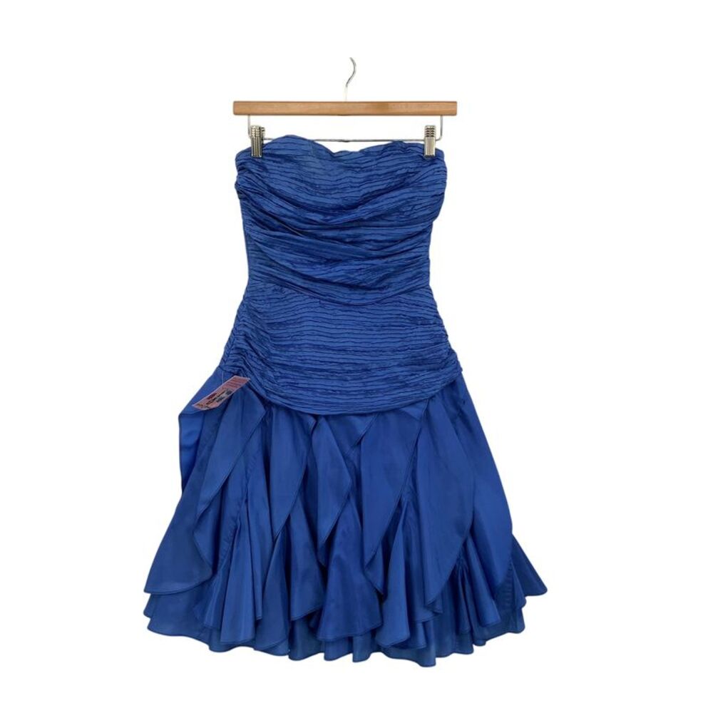 Steppin Out Vintage Strapless Fairy Ruffle Short Prom Dress Blue 5